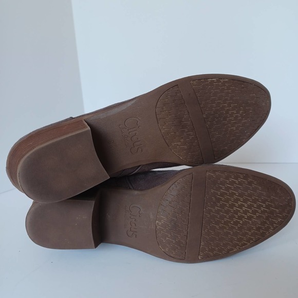Circus Sam Edelman Size 9.5 Brown Suede Stacked Heel Bootie Side Zip Elastic - Picture 5 of 9